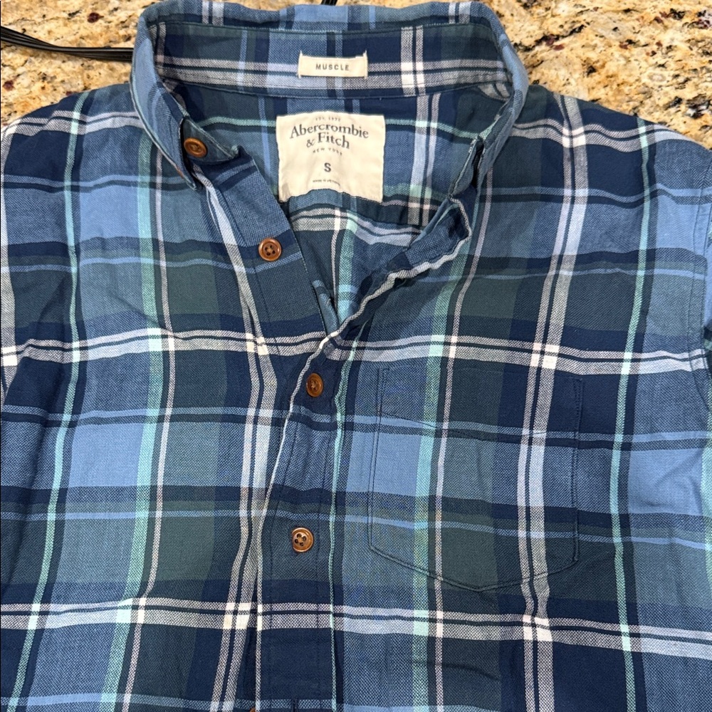 Abercrombie & Fitch Navy and Light Blue Plaid Shirt
